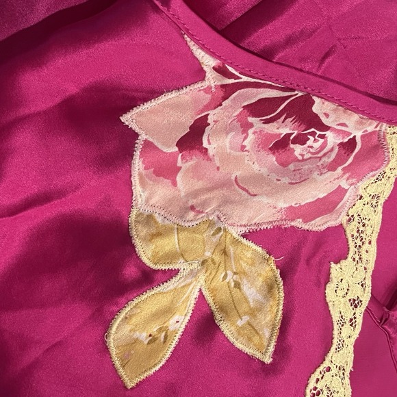 Julianne Rae 100% Silk Fuscia Pink Sleeveless Satin Slip Dress‎ Floral Appliqué - Picture 6 of 7